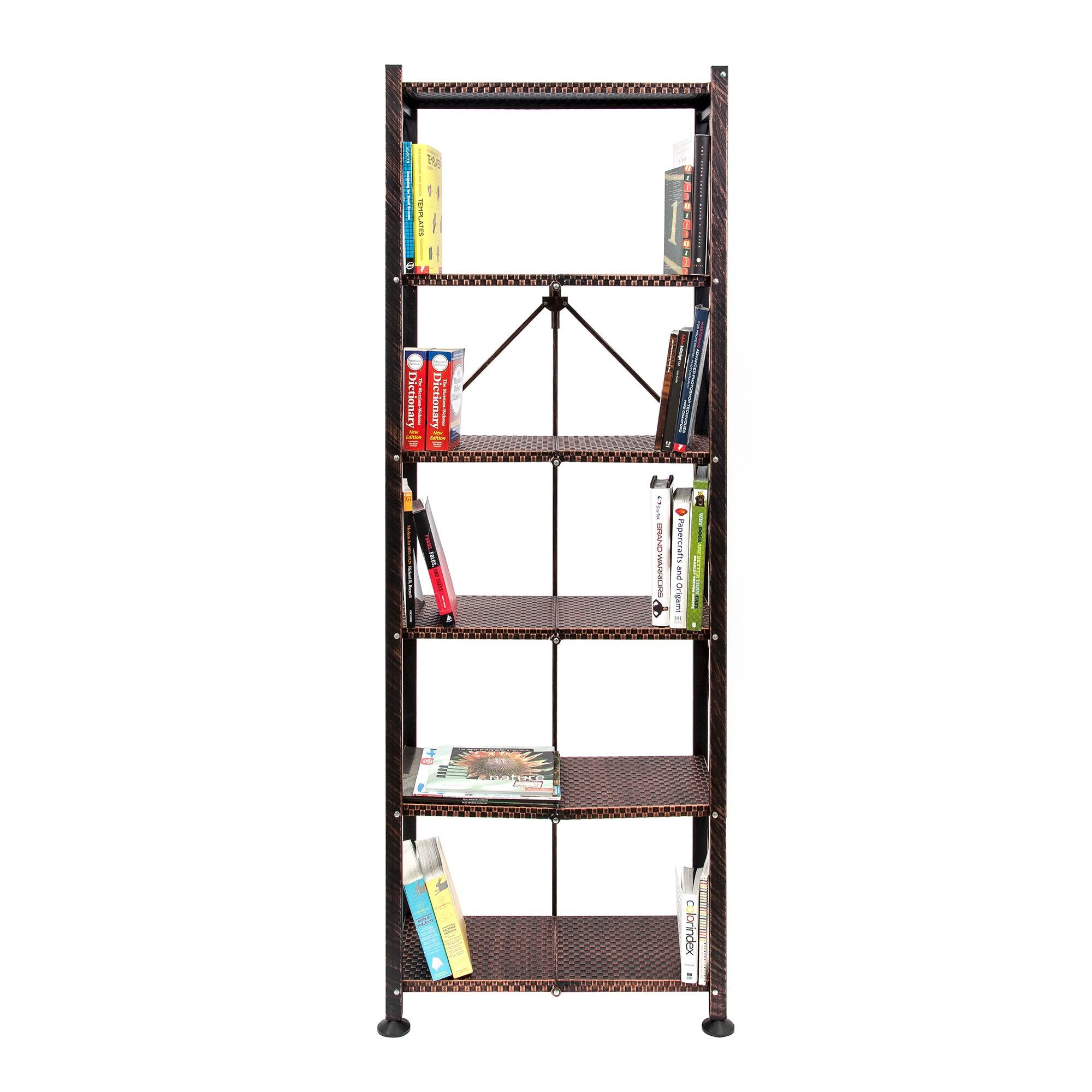 Origami 6 Tier Classic Steel Bookcase Organizer Storage Rack, Bronze (2 Pack)