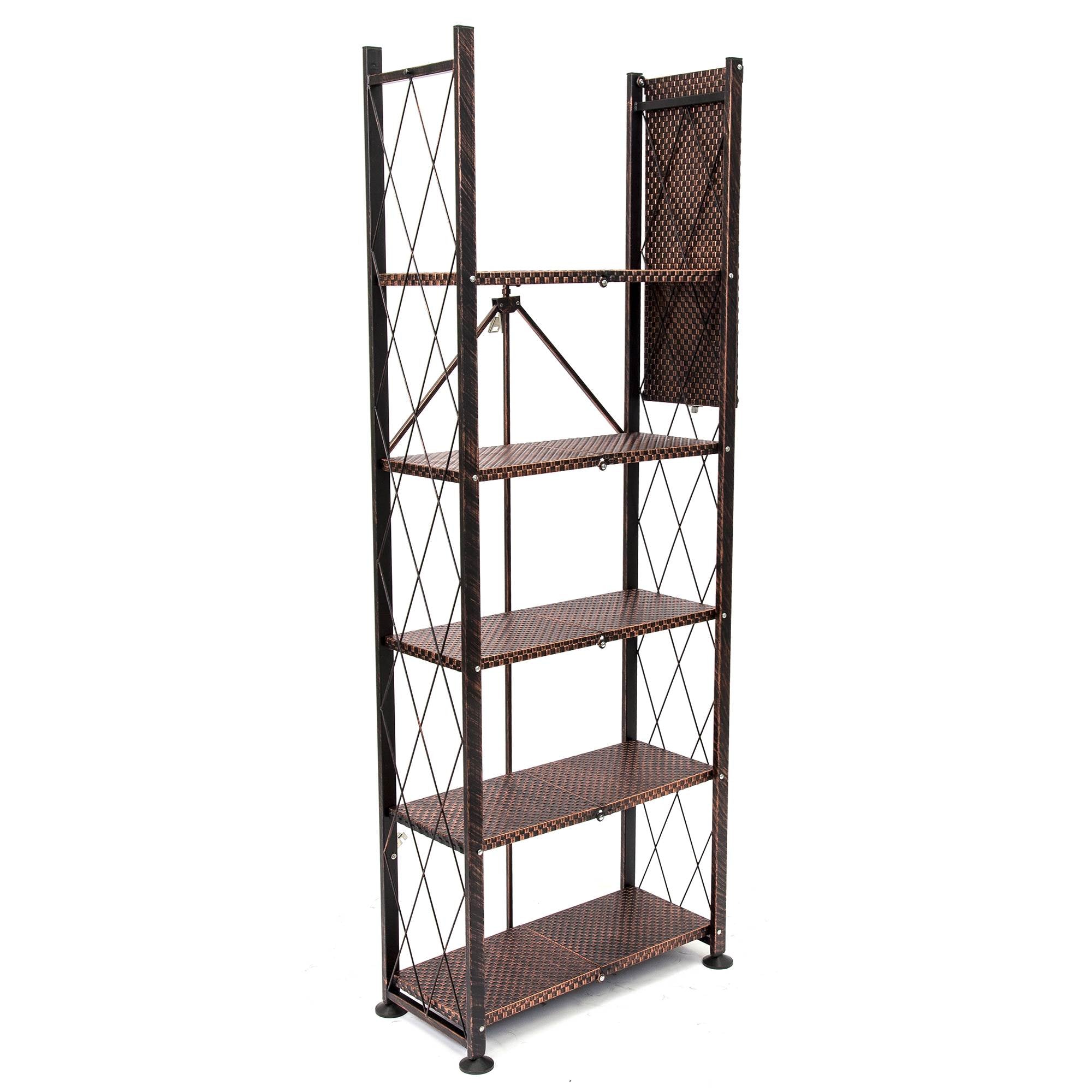 Origami 6 Tier Classic Steel Bookcase Organizer Storage Rack, Bronze (2 Pack)