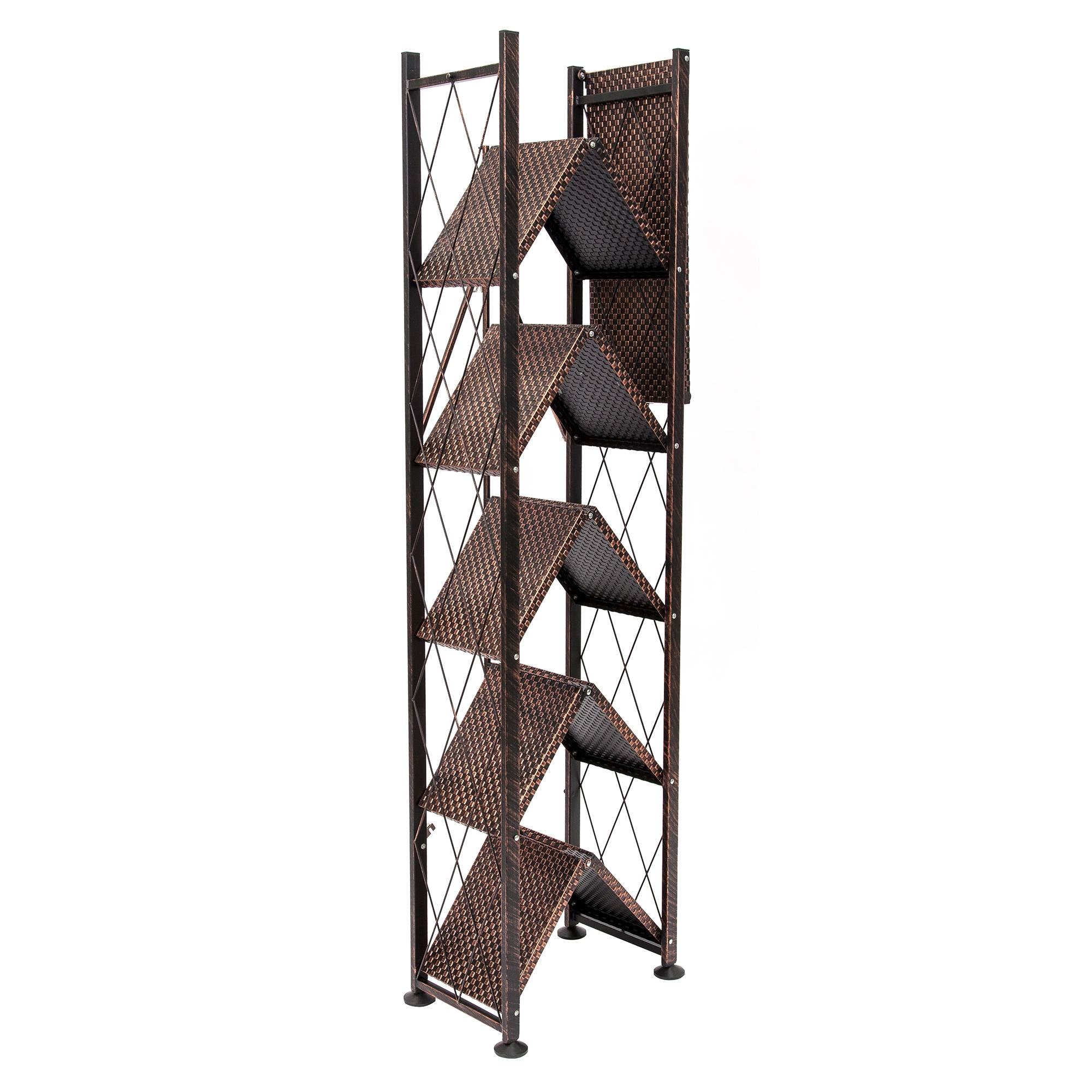 Origami 6 Tier Classic Steel Bookcase Organizer Storage Rack, Bronze (2 Pack)