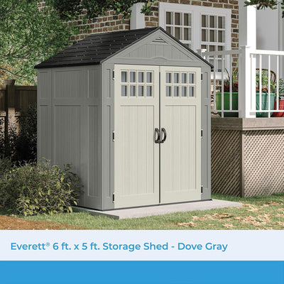 Suncast Everett 6 x 5 ft. Storage Equipment Shed w/Double Door Entry, Dove Gray - VMInnovations