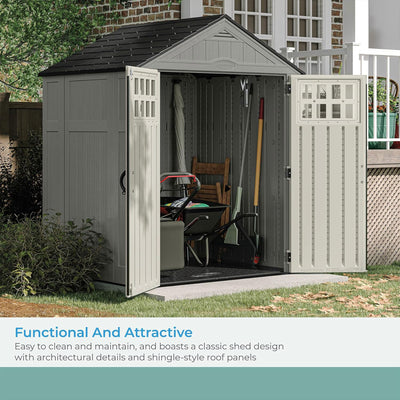 Suncast Everett 6 x 5 ft. Storage Equipment Shed w/Double Door Entry, Dove Gray - VMInnovations