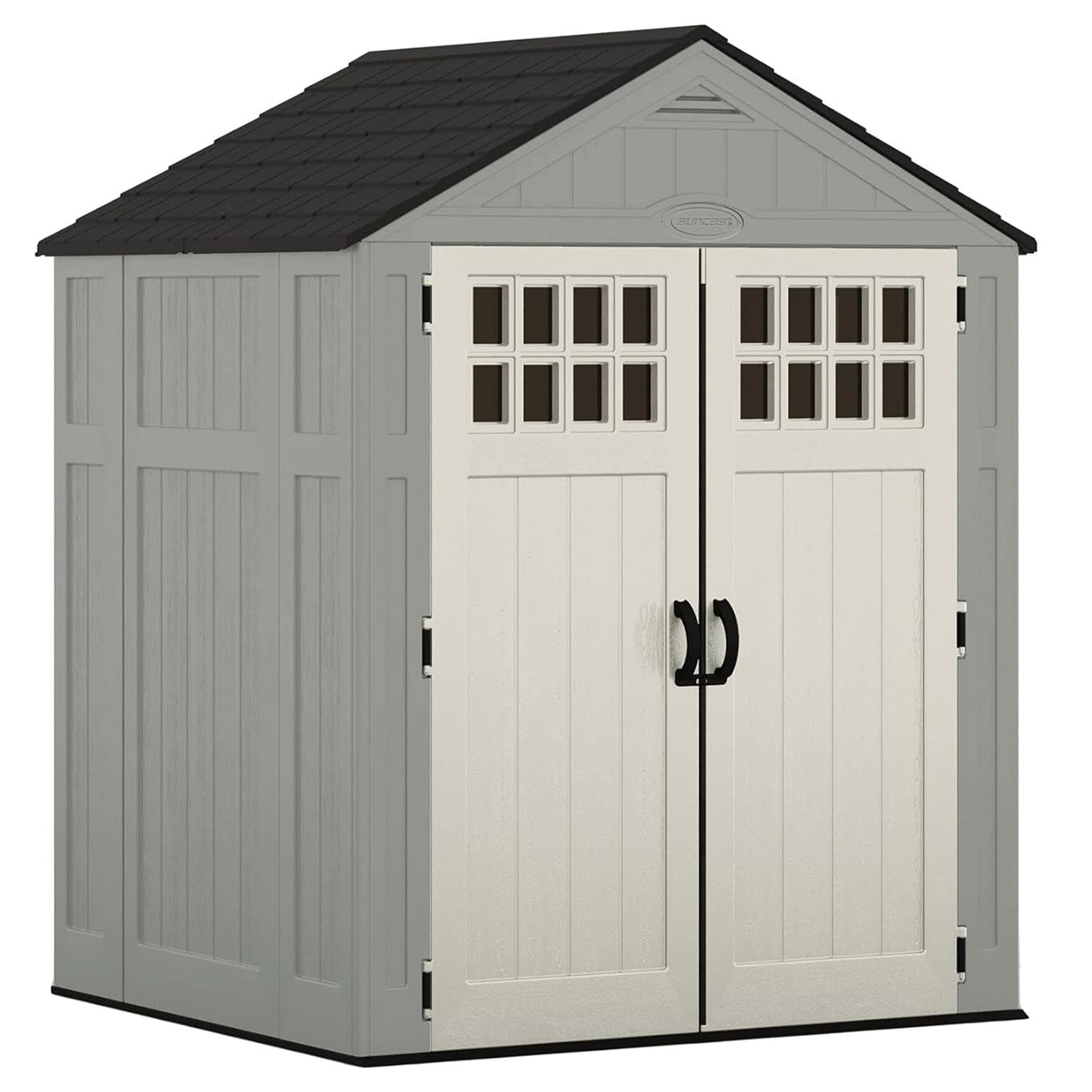 Suncast Everett 6 x 5 ft. Storage Equipment Shed w/Double Door Entry, Dove Gray - VMInnovations