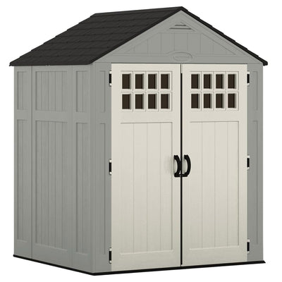 Suncast Everett 6 x 5 ft. Storage Equipment Shed w/Double Door Entry, Dove Gray - VMInnovations