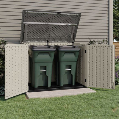Suncast Stow Away Resin Horizontal Shed, Storage Space for Garbage Cans, Vanilla