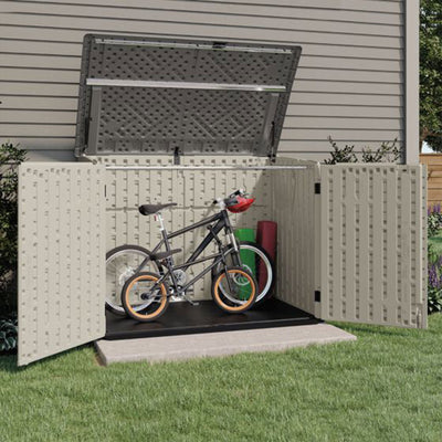 Suncast Stow Away Resin Horizontal Shed, Storage Space for Garbage Cans, Vanilla