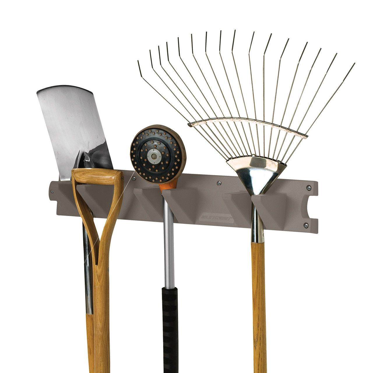 Suncast 2 Foot Wall Mount Garden Long Handled Tool Hanger Organizer, Platinum - VMInnovations