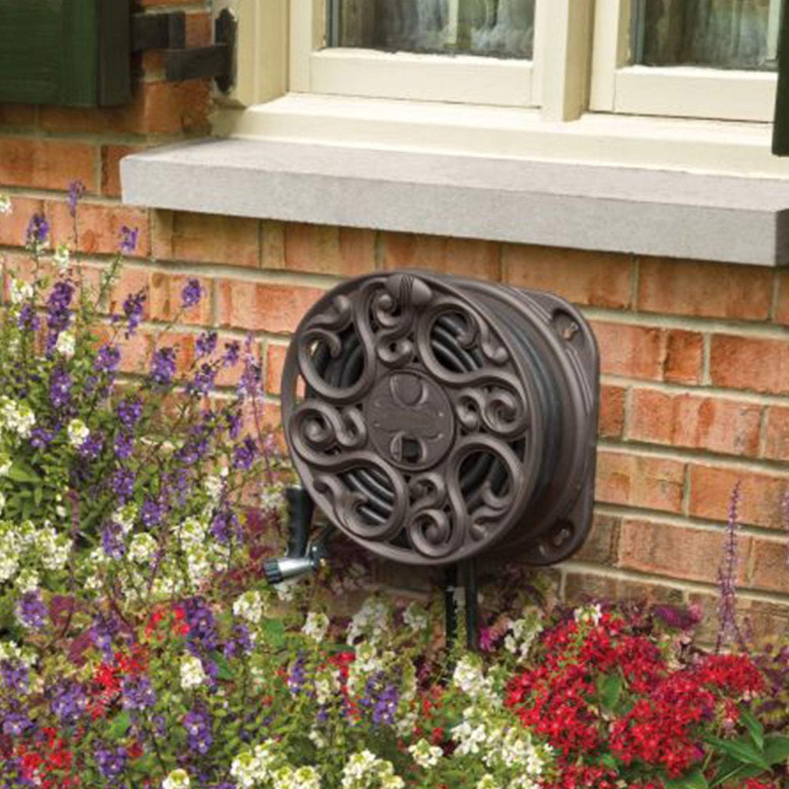 Suncast Sidewinder 60 Foot Side Scroll Decorative Wall Mount Hose Reel (4 Pack) - VMInnovations