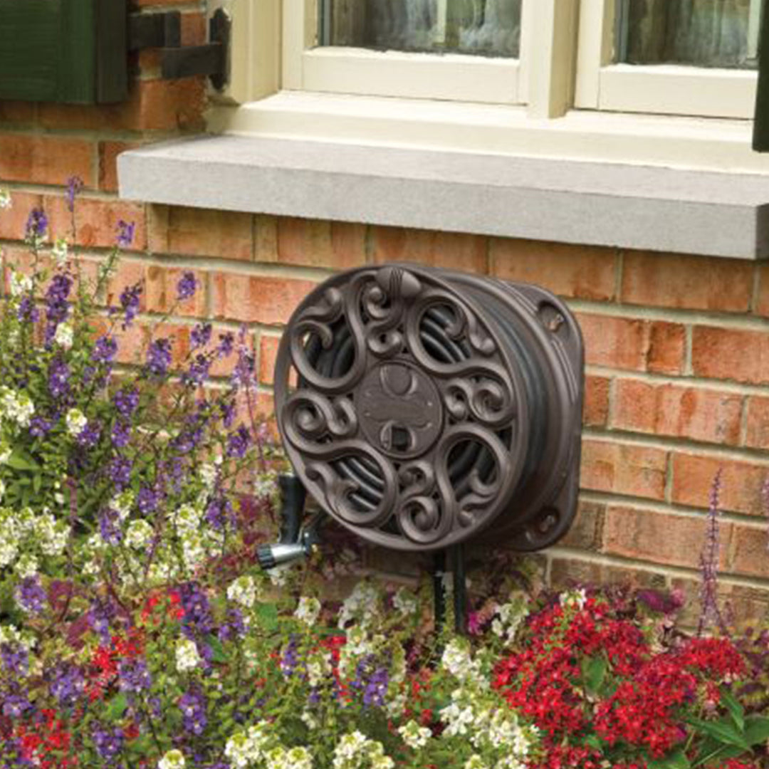 Suncast Sidewinder 60 Foot Side Scroll Decorative Wall Mount Hose Reel (2 Pack) - VMInnovations