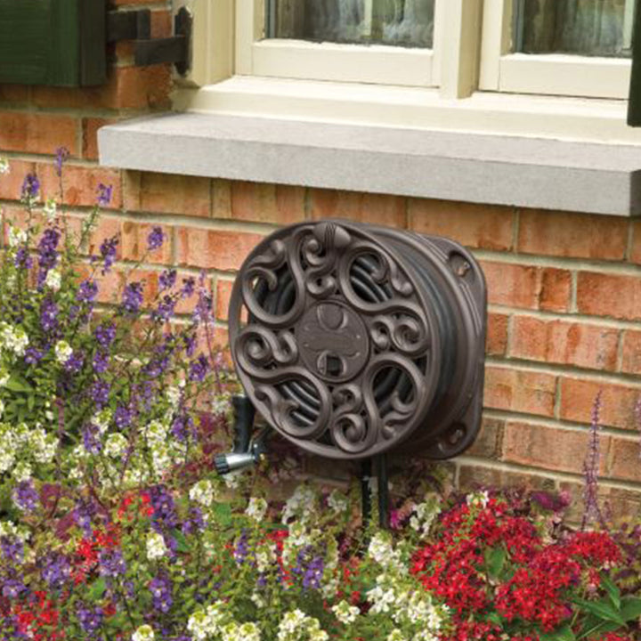 Suncast Sidewinder 60 Foot Side Scroll Decorative Wall Mount Hose Reel (2 Pack) - VMInnovations
