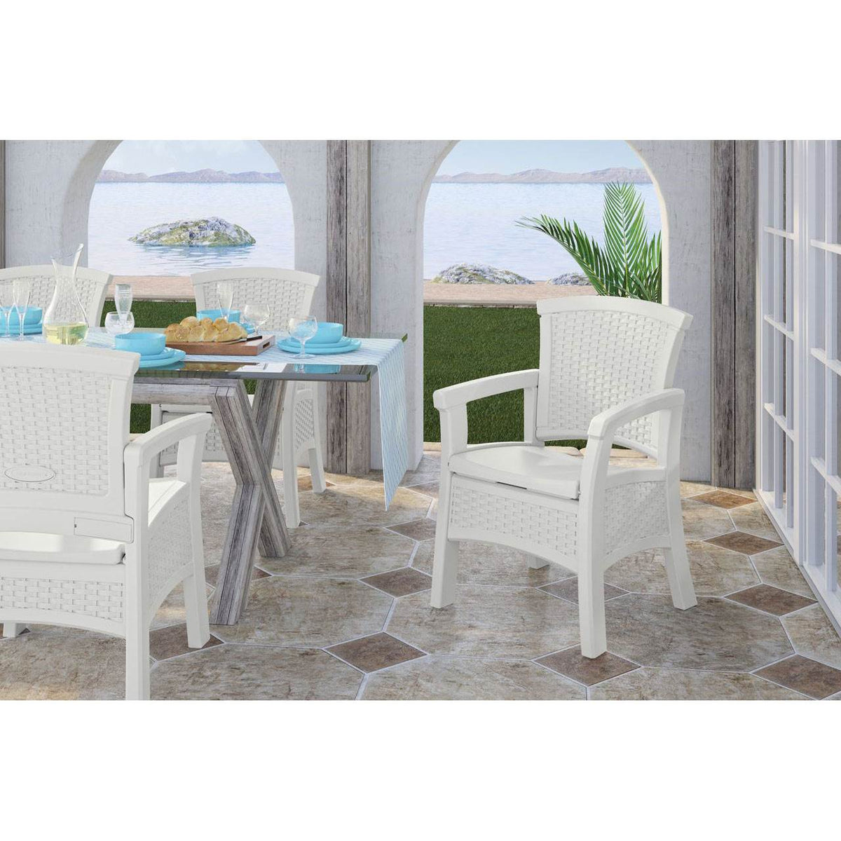 Suncast Elements Durable Resin Outdoor Patio Dining Chair, White (Open Box)