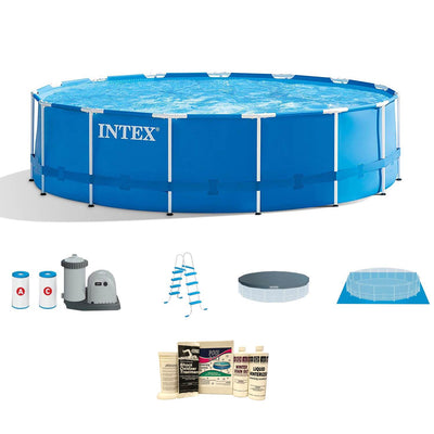 Intex 18' x 4' Frame Above Ground Pool w/ Pump, Ladder, Cover, & Winterizing Kit