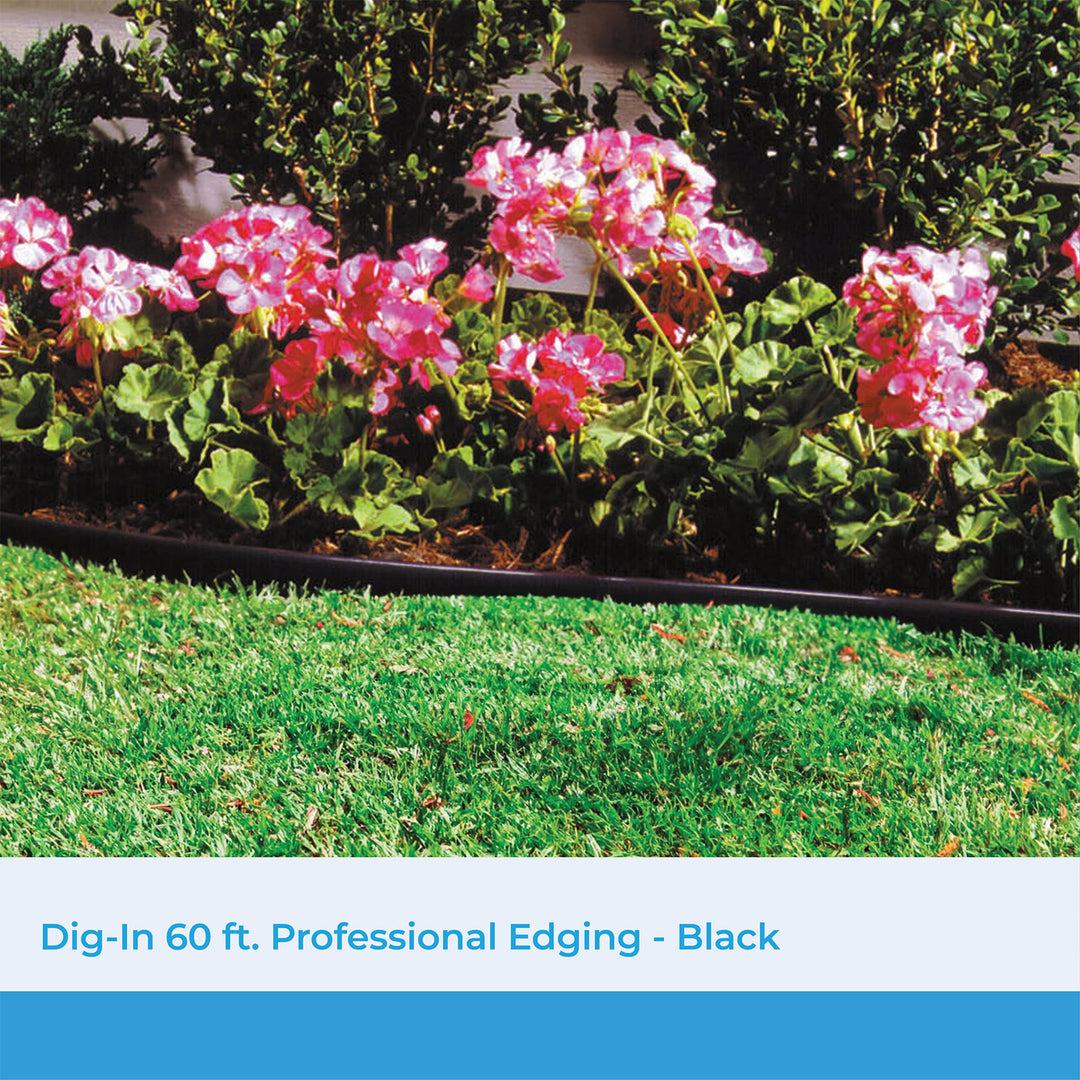 Suncast Professional Grade Dig In 60 Foot Resin Landscape Edging Roll, Black