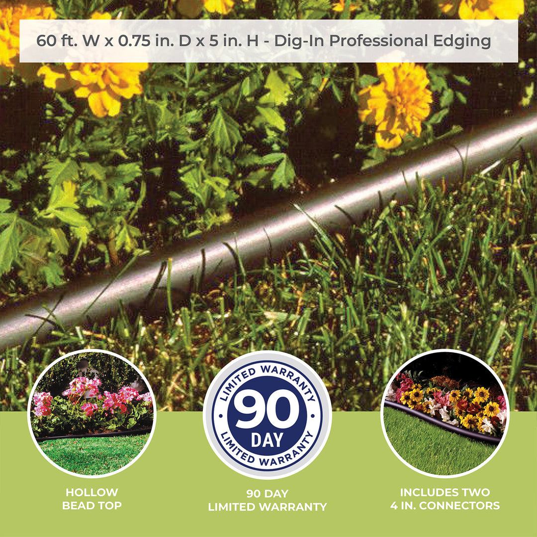 Suncast Professional Grade Dig In 60 Foot Resin Landscape Edging Roll, Black