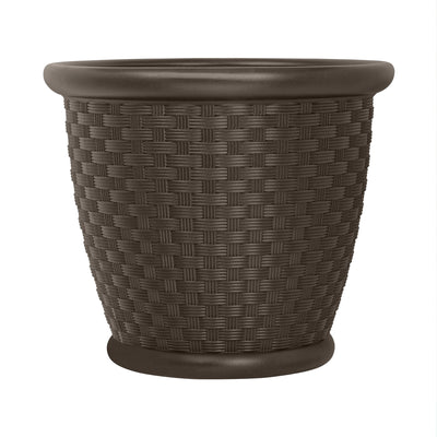 Suncast Sonora 22 Inch Resin Wicker Decorative Garden Flower Planter, Dark Brown - VMInnovations