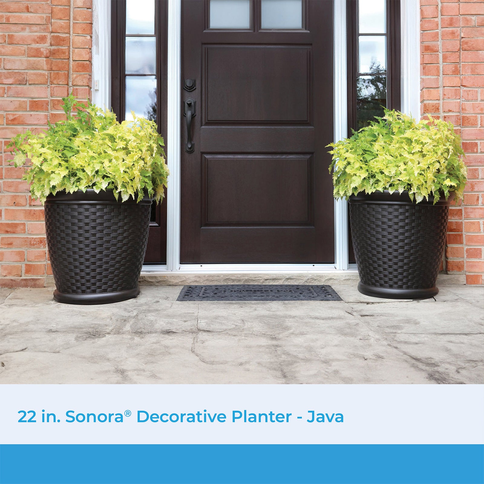 Suncast Sonora 22 Inch Resin Wicker Decorative Garden Flower Planter, Dark Brown - VMInnovations