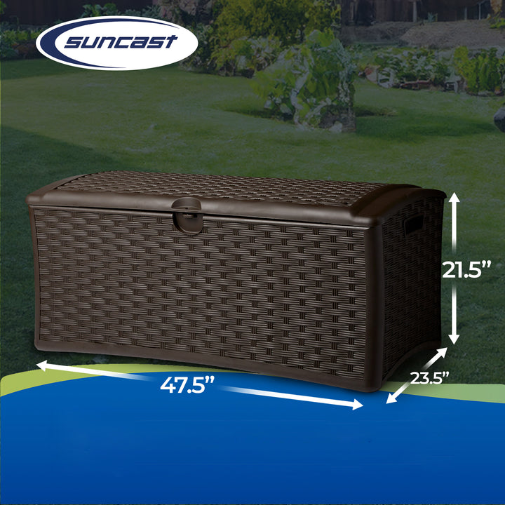 Suncast 72 Gallon Capacity Resin Wicker Outdoor Patio Storage Deck Box, Brown