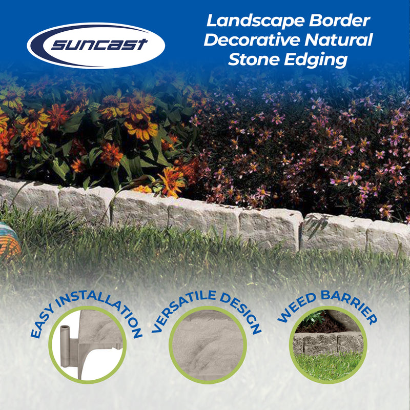 Suncast Landscape Border Decorative Natural Stone Edging, 12" Sections (30 Pack)
