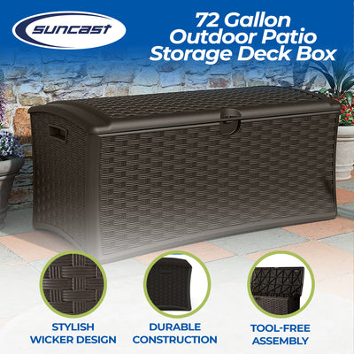Suncast 72 Gallon Capacity Resin Wicker Patio Storage Deck Box, Brown (Open Box)