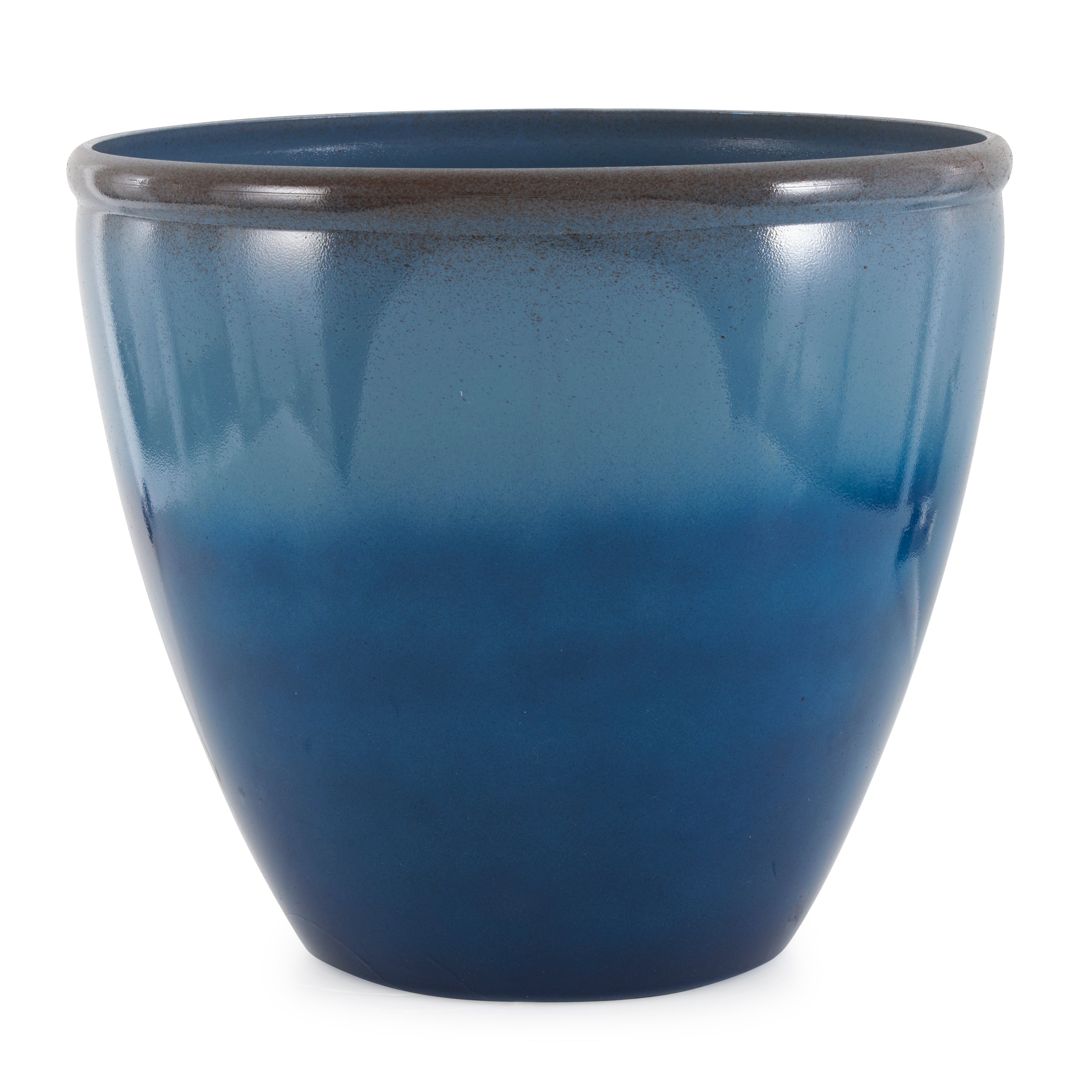 Suncast 16 Inch Ombre Decorative Durable Resin Planter, Blue and Brown  (3 Pack)