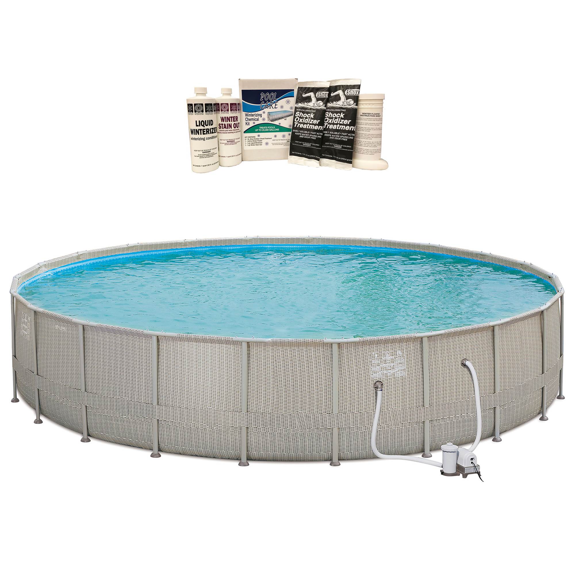 Summer Waves 22'x4' Elite Frame Wicker Print Above Ground Pool & Winterizing Kit