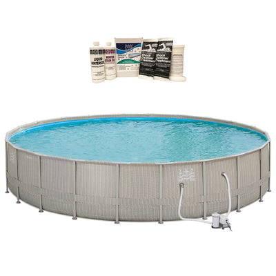 Summer Waves 22'x4' Elite Frame Wicker Print Above Ground Pool & Winterizing Kit