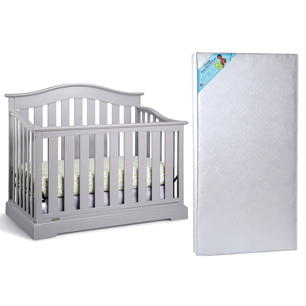 Graco Westbrook 4 in 1 Crib, Pebble Gray & Kolcraft Fresh Start Crib Mattress - VMInnovations