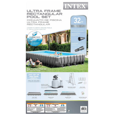 Intex 32x16x4.3 Foot Ultra Frame Rectangle Pool Set with Pump & Winterizing Kit