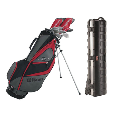 Wilson Men's Left Handed Golf Club Set & Plastic Wheeled Golf Bag Travel Case