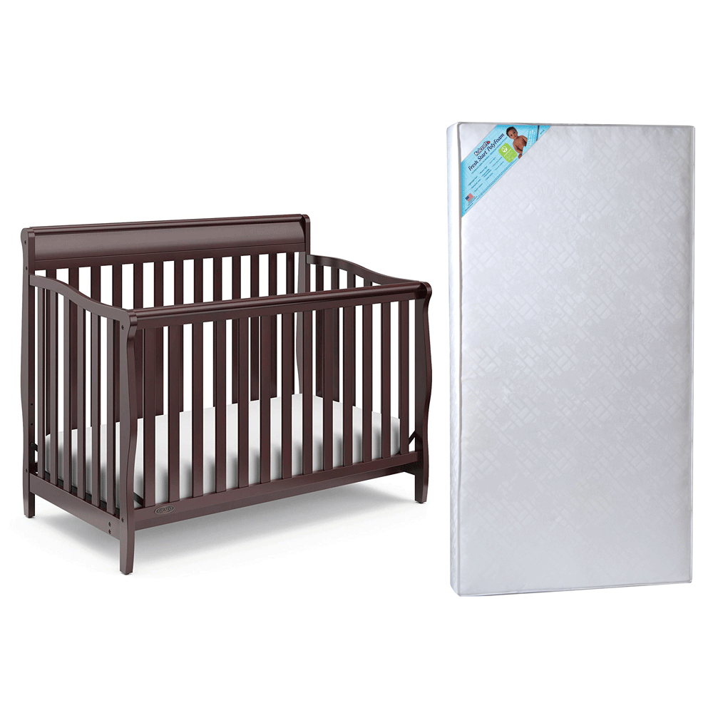 Graco Stanton 4 in 1 Convertible Crib, Espresso & Kolcraft Fresh Start Mattress - VMInnovations