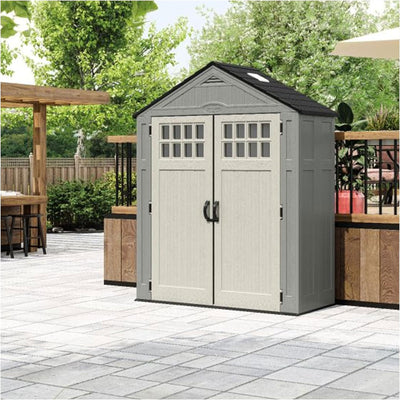 Suncast Everett 6 x 3 ft. Storage Equipment Shed w/Double Door Entry, Dove Gray - VMInnovations