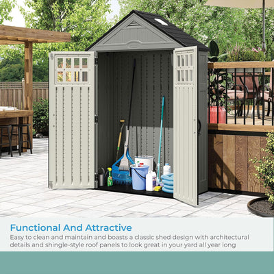 Suncast Everett 6 x 3 ft. Storage Equipment Shed w/Double Door Entry, Dove Gray - VMInnovations