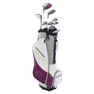 Wilson Ultra Womens Left Handed Golf Club Set, Plum & Wheeled Golf Travel Case