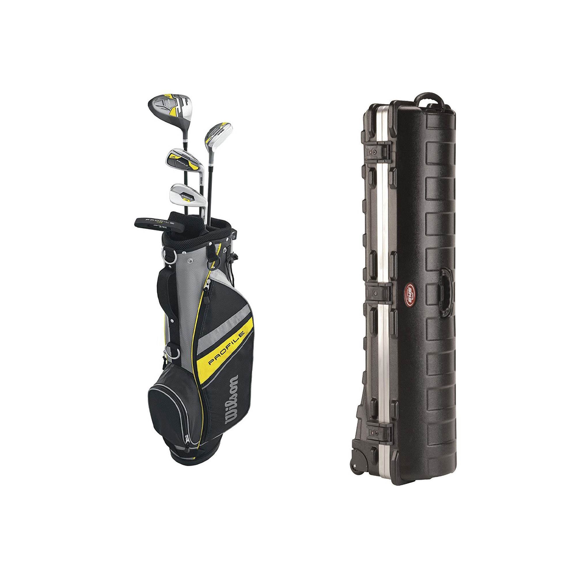 Wilson Profile Junior Right Hand Golf Club Set, Yellow & Wheeled Travel Case