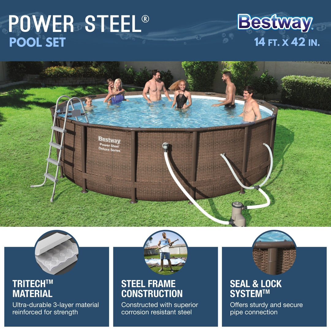 Bestway 14ft x 42in Power Steel Deluxe Above Ground Pool Set and Pump (Open Box)