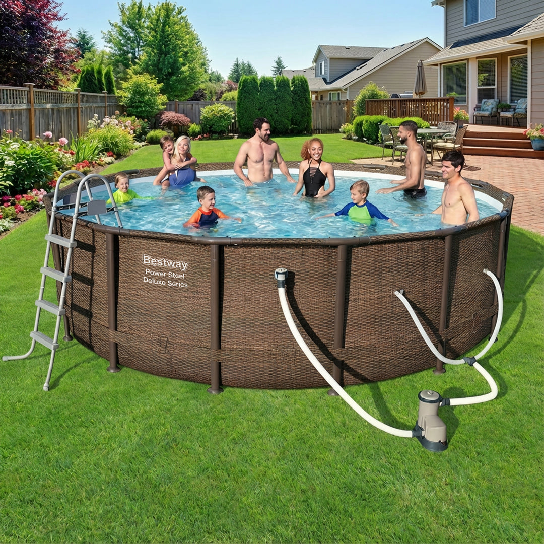 Bestway Power Steel 14' x 42" Above Ground Outdoor Swimming Pool Set with Pump