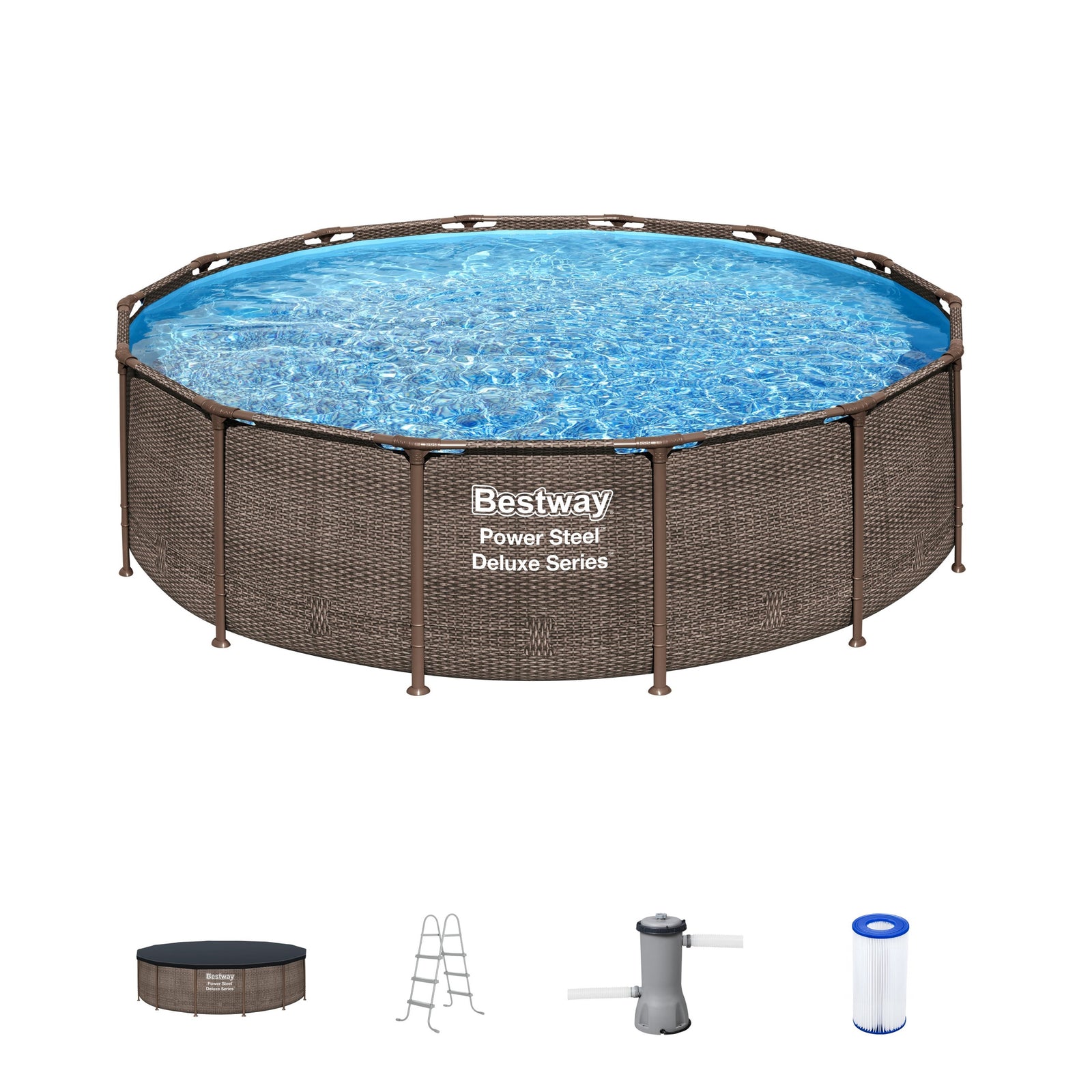 Bestway Power Steel 14' x 42" Above Ground Outdoor Swimming Pool Set with Pump - VMInnovations