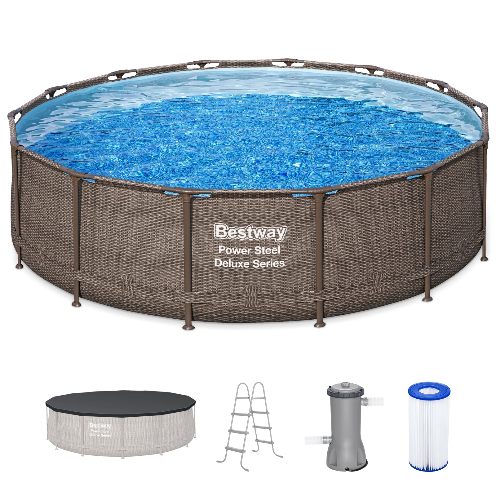 Bestway Power Steel 14' x 42" Above Ground Outdoor Swimming Pool Set with Pump - VMInnovations