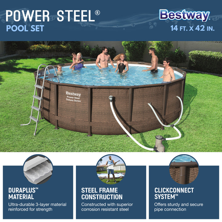 Bestway Power Steel 14' x 42" Above Ground Outdoor Swimming Pool Set with Pump