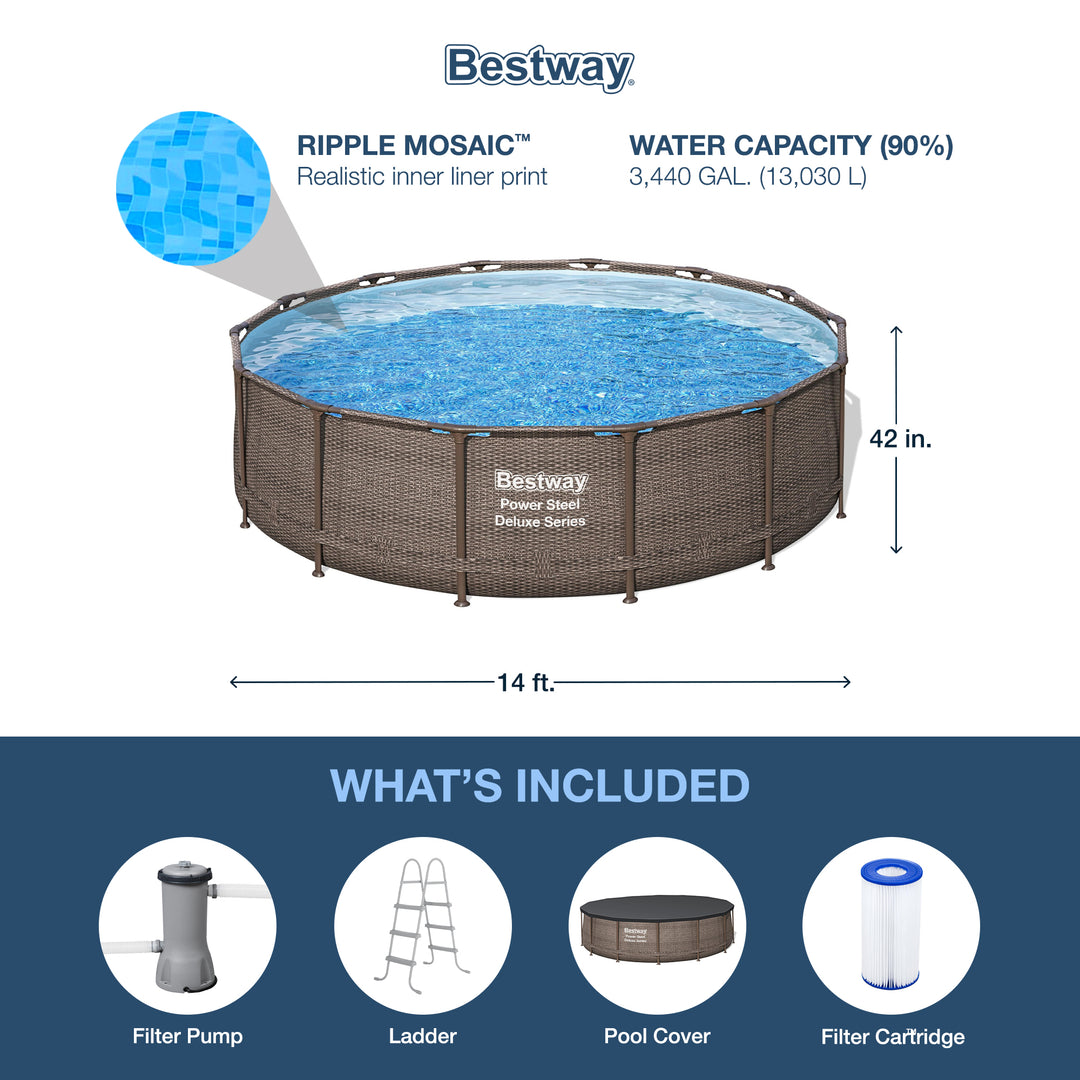 Bestway Power Steel 14' x 42" Above Ground Outdoor Swimming Pool Set with Pump