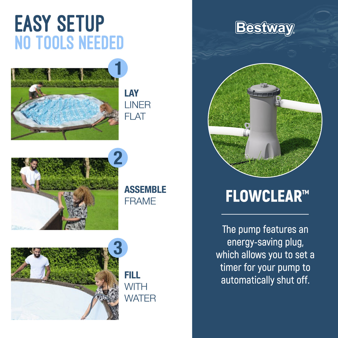 Bestway Power Steel 14' x 42" Above Ground Outdoor Swimming Pool Set with Pump