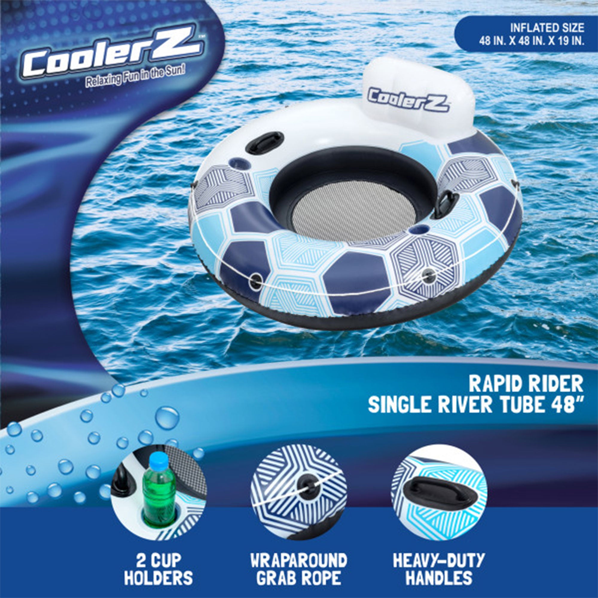 Bestway CoolerZ Rapid Rider Inflatable Lake Pool Tube Float, Blue/Gray, 3 Pack - VMInnovations
