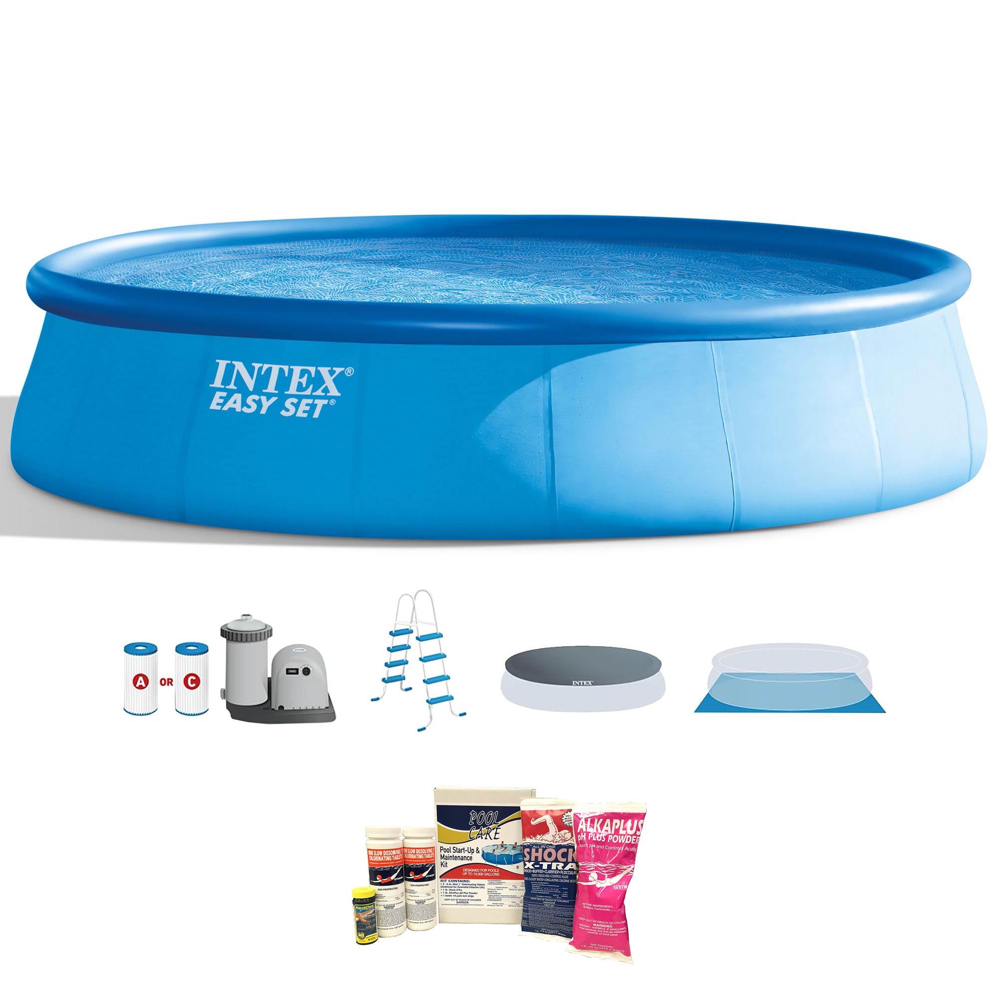 Intex 18ft x 48in Foot Inflatable Easy Set Pool with Pump and Maintenance Kit