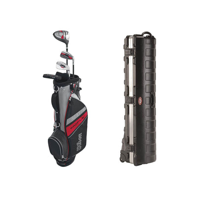 Wilson Complete Junior Right Hand Golf Set, Red & Wheeled Golf Bag Travel Case