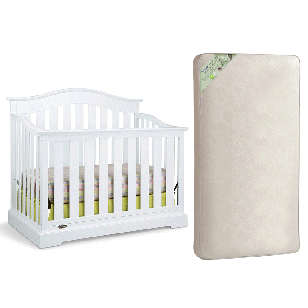 Graco Westbrook 4 in 1 Convertible Crib, White & Kolcraft Pure Sleep Mattress - VMInnovations