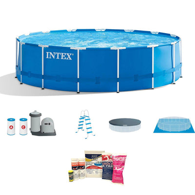 Intex 18ft x 48in Frame Above Ground Pool w/ Pump, Ladder, Cover, & Cleaning Kit