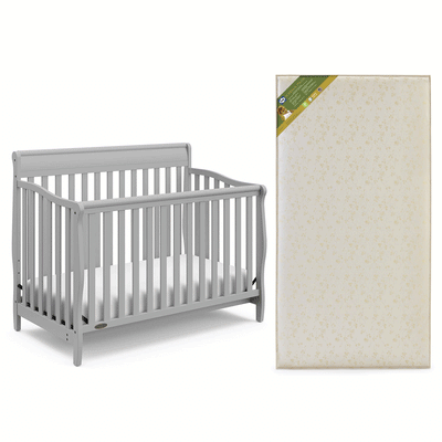 Graco Stanton 4 in 1 Convertible Crib, Pebble Gray & Sealy Soybean Crib Mattress - VMInnovations