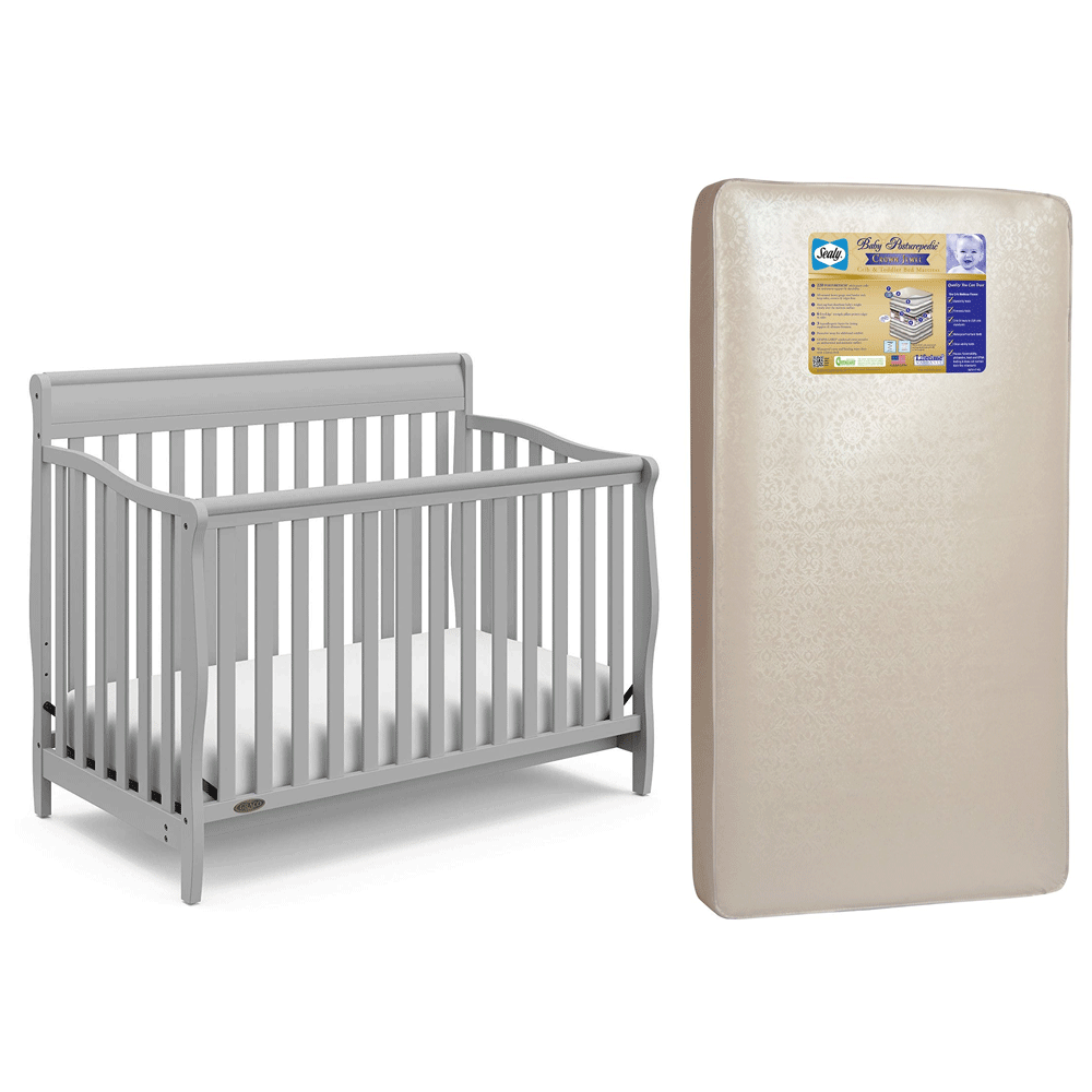 Graco Stanton 4 in 1 Convertible Crib, Pebble Gray & Sealy Posturepedic Mattress - VMInnovations