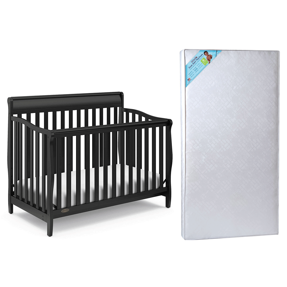 Graco Stanton 4 in 1 Convertible Crib, Black & Kolcraft Fresh Start Mattress - VMInnovations