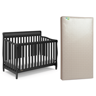 Graco Stanton 4 in 1 Convertible Crib, Black & Sealy Soybean Foam Crib Mattress