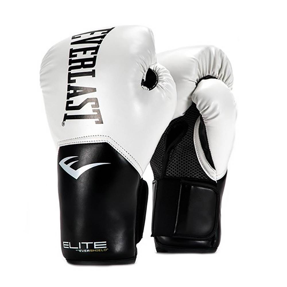 Everlast White Elite ProStyle Boxing Gloves 12 Oz & 120-Inch Hand Wraps (3 Pack)